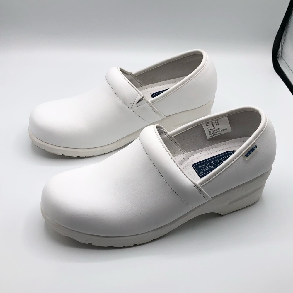 Cherokee Work Wear White Leather Comfort Clogs Orthopedic Size 8.5